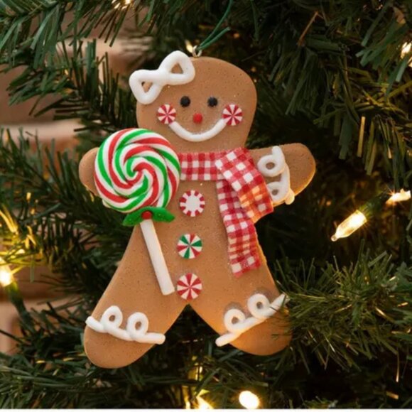 Christmas Candy Cane Ginger Bread House and Lolipop Cookie Ornament Set (New) - Picture 2 of 3